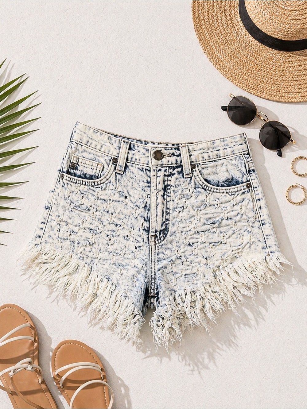 KanCan SS1173 Womens 24 High Rise Acid Wash Distressed Frayed Denim Shorts - Picture 3 of 11